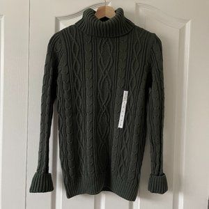 NWT Croft & Barrow Turtleneck Sweater  Green Cable Knit Top Long Sleeve Size S